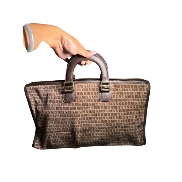 AUTH Fendi Suede Satchel FF Monogram Tote Bag w/COA Italy VTG Y2K Luxury RARE - Picture 12 of 12